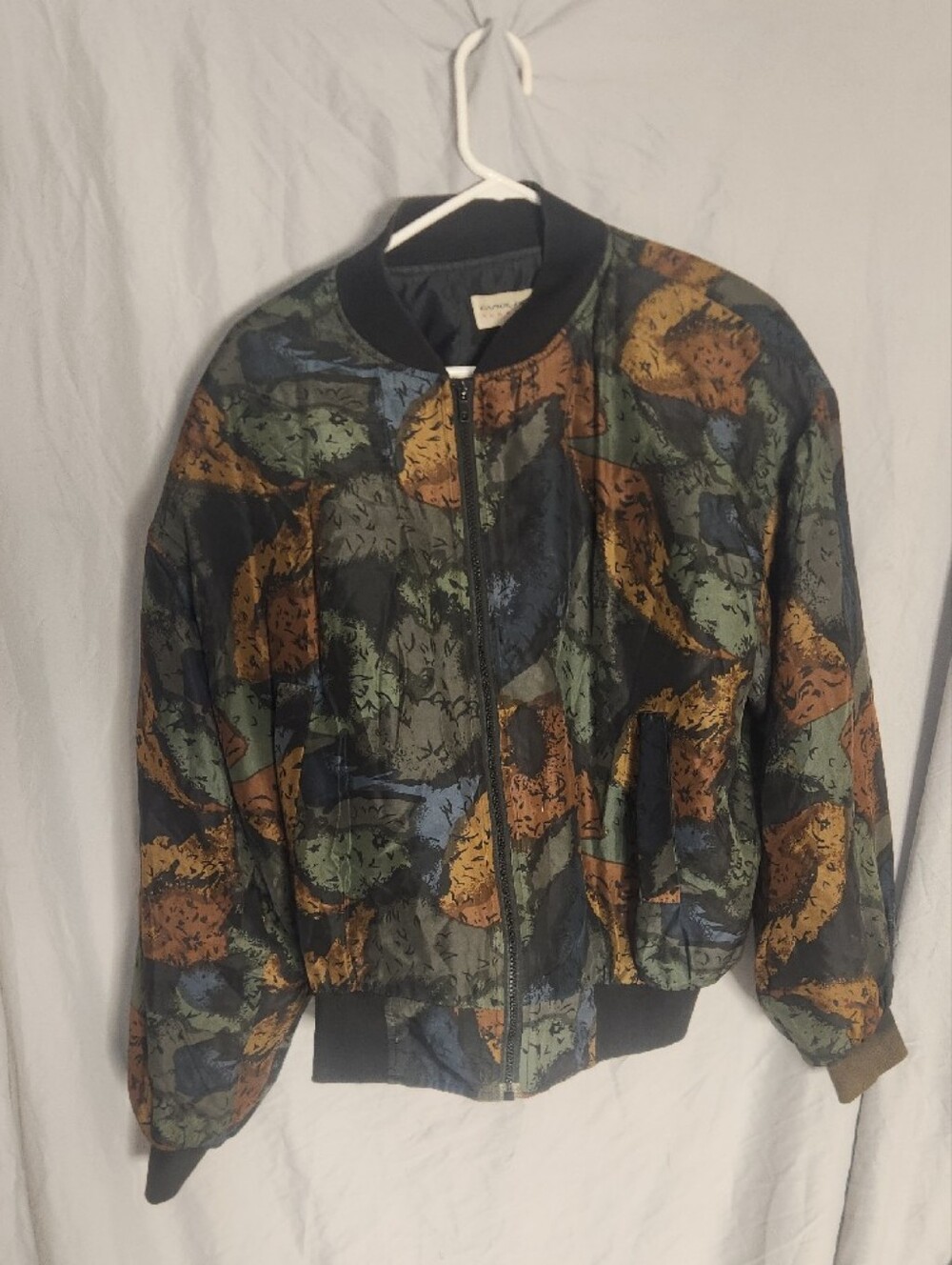 Carol Horn Workshop Women's Silk Bomber Jacket Multicolor Abstract Print Size M
